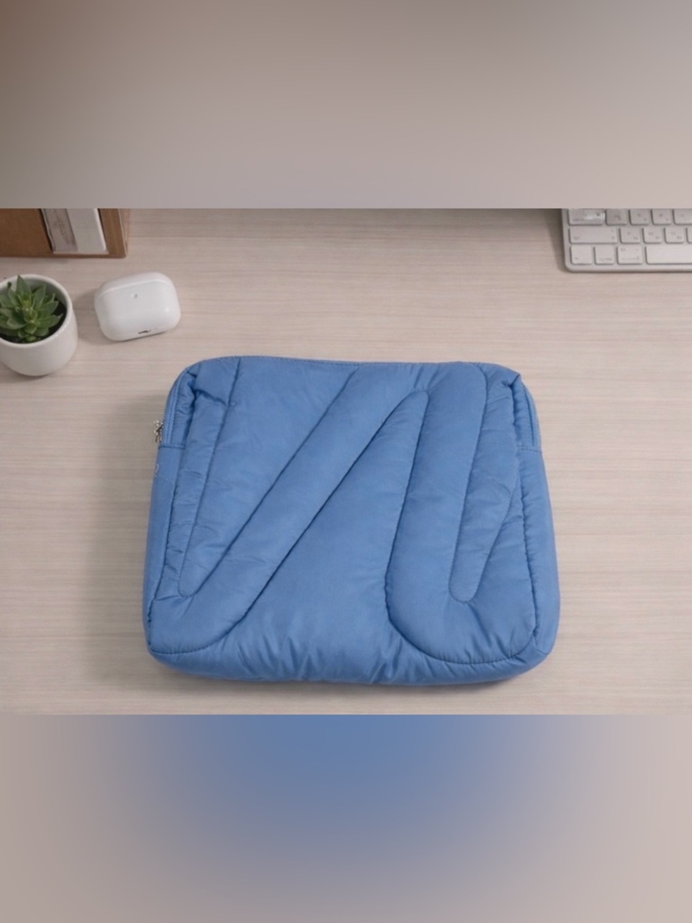 Cloth & Paper (C&P) Light Blue Quilted Padded Zipper Bag Pouch